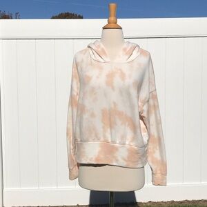 Offline by Aerie Tie-Dye Cropped Pull Over Hoodie - Cream and Tan Size Medium